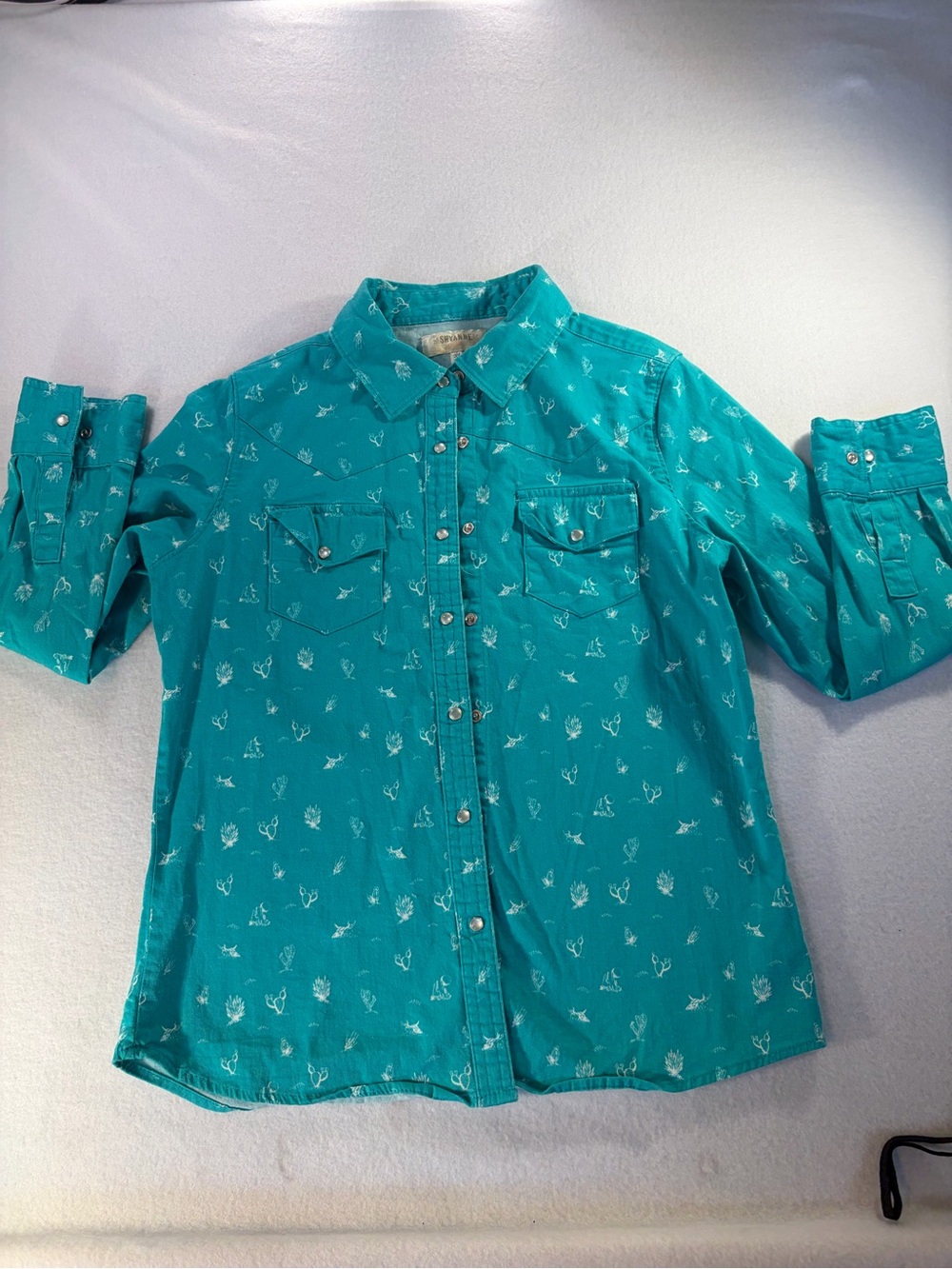 Shyanne Teal Button-Down Shirt with White Floral Print